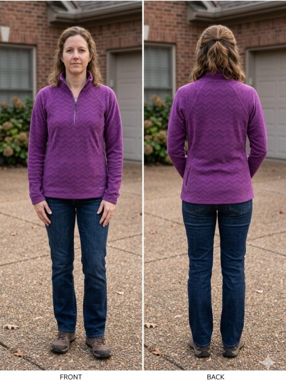 Eddie Bauer Women Medium Purple Chevron 1/4 Zip Pullover Sweatshirt Size M